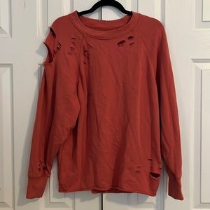 Aerie Distressed Dark Coral Crewneck Sweatshirt Size M Gently Used